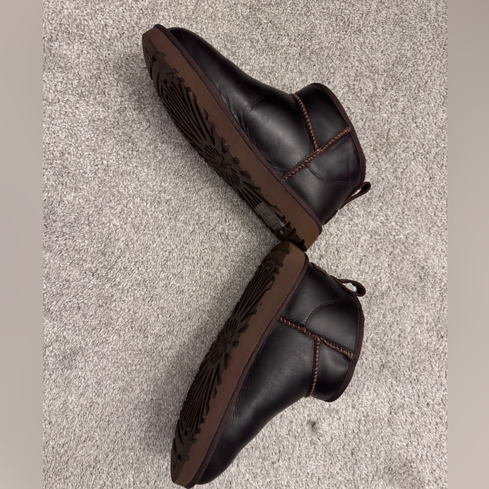 UGG Brown Leather Ankle Boots with Textured Sole - Picture 5 of 7